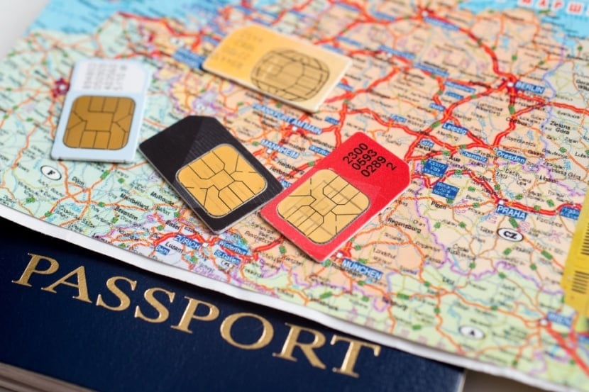 SIM cards on a map 