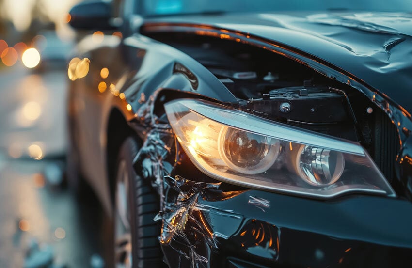 a car with a damaged front bumper