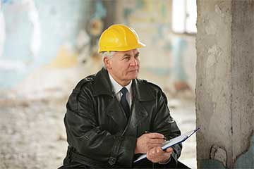 Loss adjuster looking at damage to a building