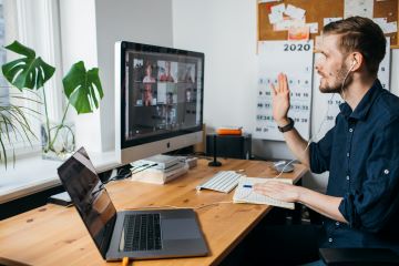 Home workers having an online meeting