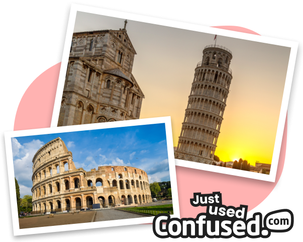 Italian landmarks, the Leaning Tower of Pisa and the Colosseum