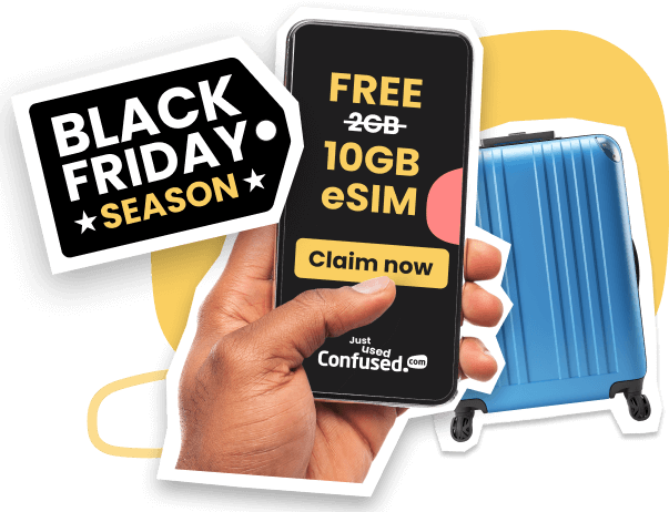 Image of a mobile mentioning Black Friday and the updated eSIM reward from 2GB to 10GB